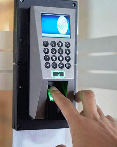 A fingerprint access control terminal at an entry point