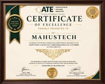 A framed certificate from the Association of Tanzania Employers (ATE)