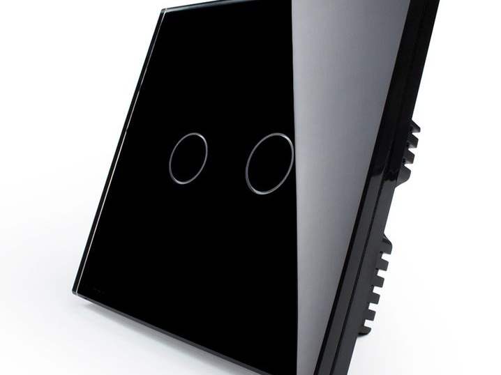 A black glass two-gang smart touch switch